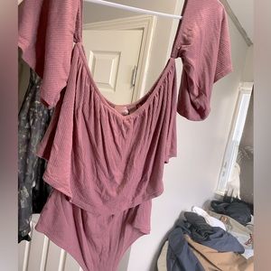 Willow and root pink off the shoulder body suit from buckle